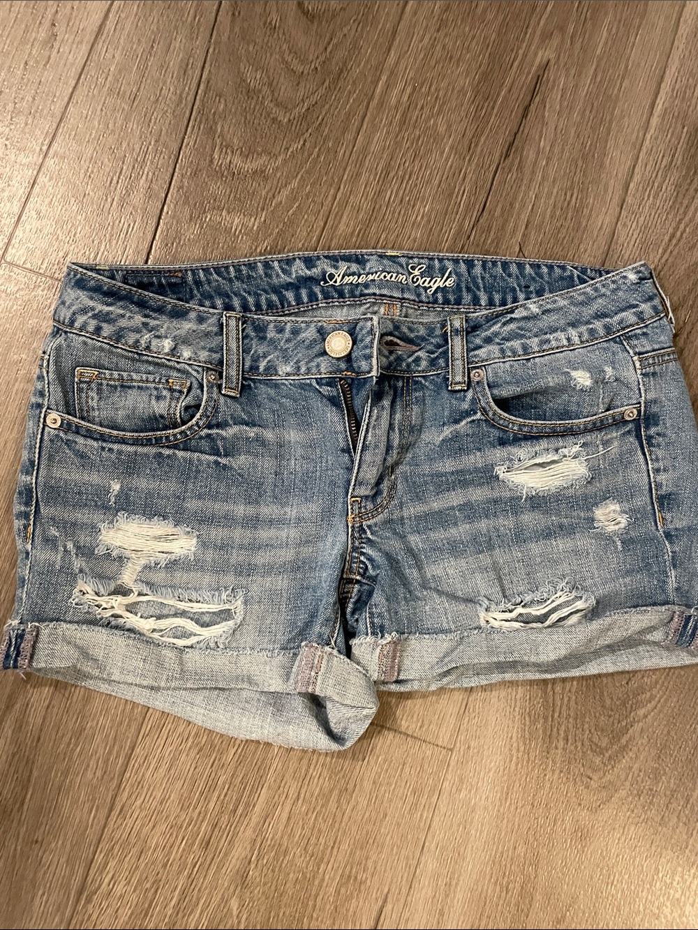 American Eagle Outfitters Distressed Light Blue Denim Shorts